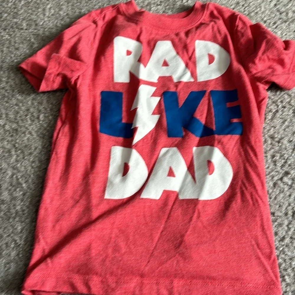 3 short sleeve shirts- 4T boys shirts- plain navy, construction and Rad like Dad